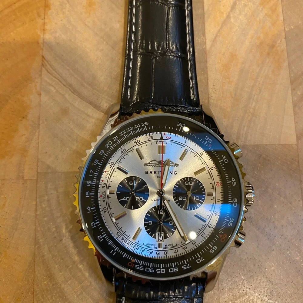 New Breitling Silver and Black Men's Chronograph Watch